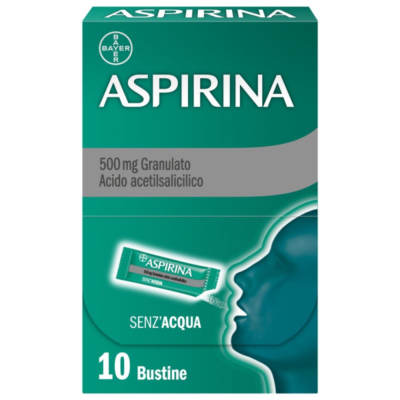 Aspirina Granulato - Trattamento sintomatico di mal di testa, febbre e dolori da lievi a moderati - 10 bustine 500 mg