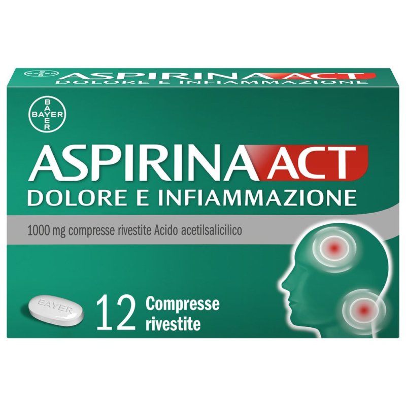 Aspirina Act Dolore e Infiammazione - Trattamento sintomatico di febbre e dolori - 12 Compresse 1000 mg