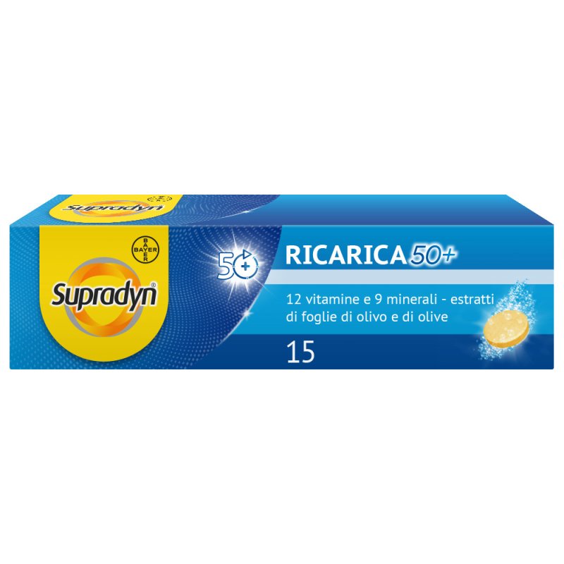 Supradyn Ricarica 50+ - Integratore antiossidante ed energizzante per adulti oltre i 50 anni - 15 Compresse Effervescenti