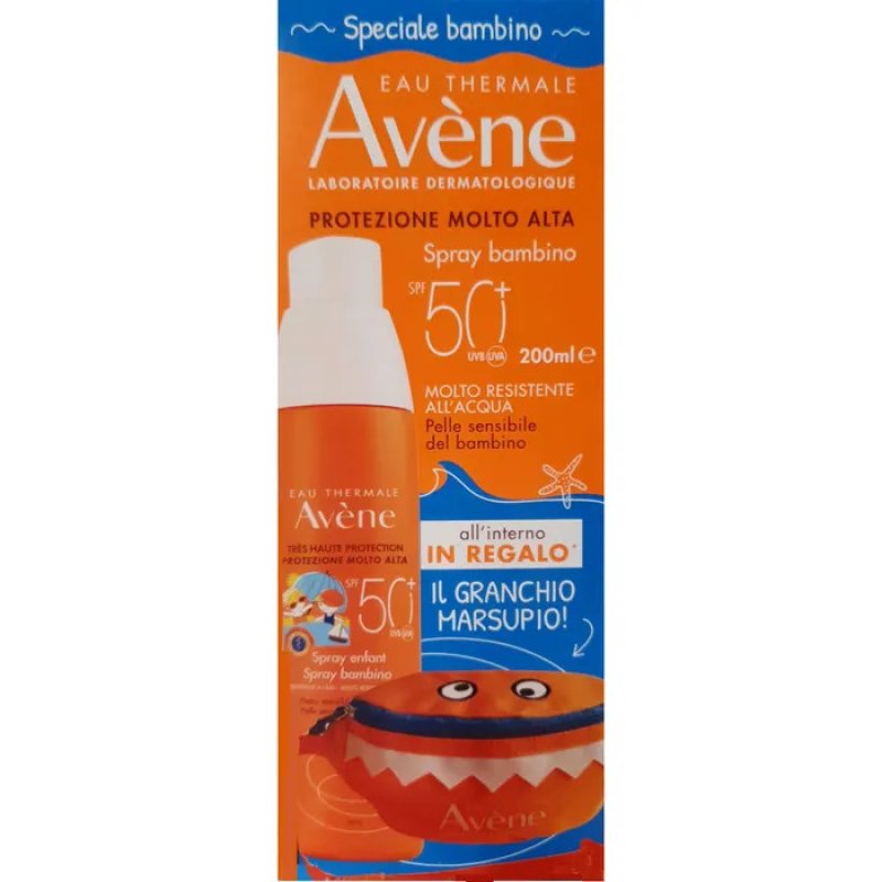 Avene Solare Spray Bambini SPF 50+ Con Gadget - Protezione solare molto alta per viso e corpo - Kit da 200 ml + marsupio omaggio