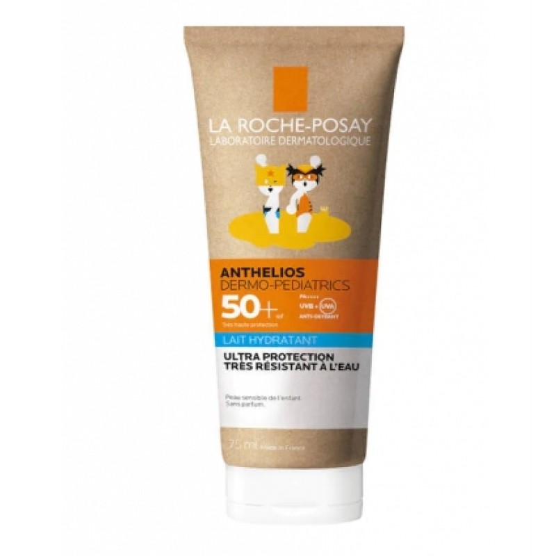 Anthelios Latte Solare Idratante Bambini SPF50+ Paper - Protezione solare per bambini resistente all'acqua per viso e corpo - 75 ml