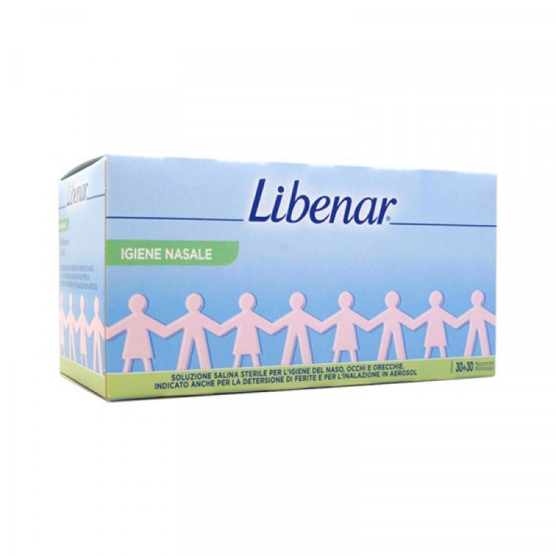 Libenar 60 Flaconcini Monodose - Soluzione fisiologica per l'igiene quotidiana del naso - 5 ml ciascuno