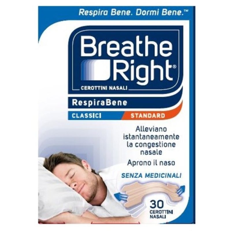 Breath Right Rinazina Respirabene Cerotti Nasali Classici - Sollievo dal naso chiuso - 30 pezzi