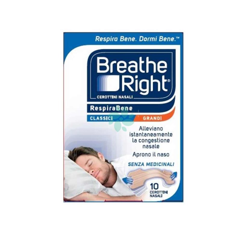 Breath Right Rinazina Respirabene Cerotti Nasali Grandi - Sollievo dal naso chiuso - 10 pezzi