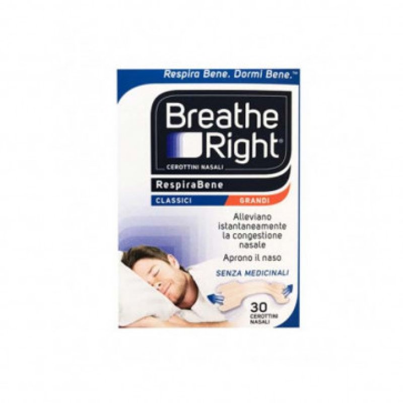 Breath Right Rinazina Respirabene Cerotti Nasali Grandi - Sollievo dal naso chiuso - 30 pezzi