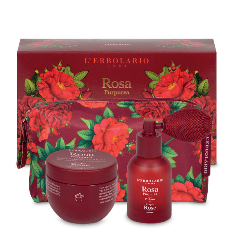 L'Erbolario Cofanetto di Natale Rosa Purpurea - Pochette + Profumo 30 ml + Crema corpo profumata 75 ml