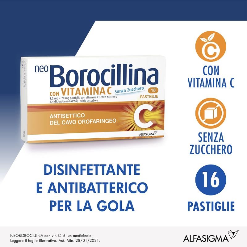 Neoborocillina Antisettico Orofaringeo con Vitamina C 16 Pastiglie