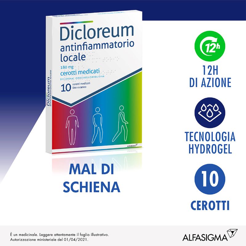 Dicloreum Antinfiammatorio Locale 10 Cerotti Medicati 180 mg