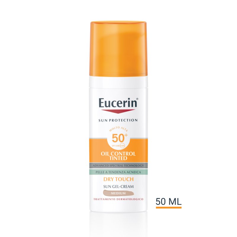 Eucerin Sun Oil Control Tinted SPF50+ - Crema gel solare viso per pelle a tendenza acneica - Colore Medio - 50 ml