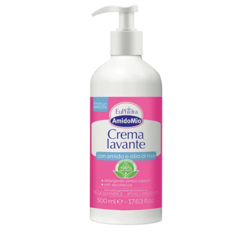 Euphidra Amido Mio Crema Lavante Viso e Corpo - Detergente in crema adatto per pelle secca di adulti e bambini - 500 ml