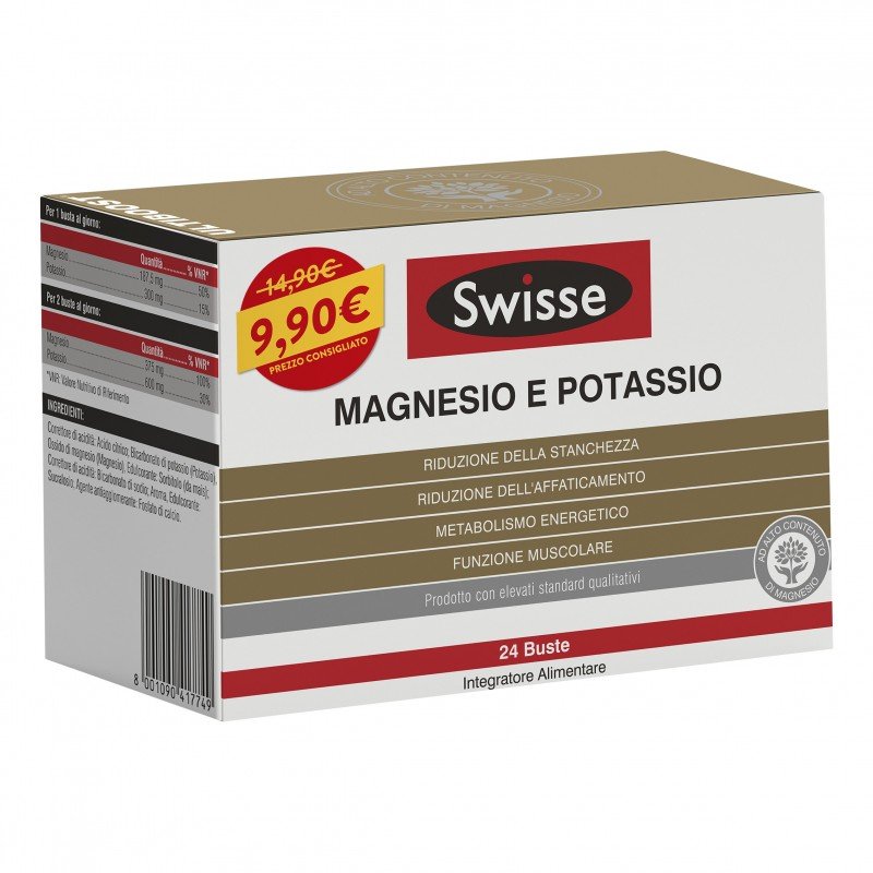 Swisse Magnesio e Potasso - Integratore alimentare di vitamine e sali minerali - 24 buste - PROMO