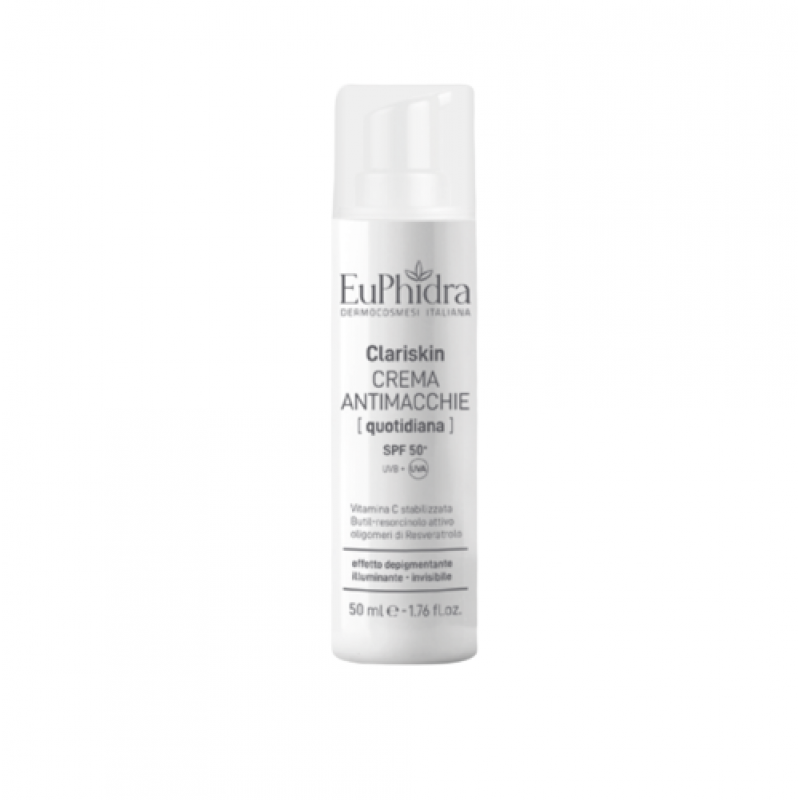 Euphidra Clariskin Crema Viso Giorno Antimacchie SPF50+ - Crema illuminante e depigmentante con fattore di protezione solare  - 50 ml