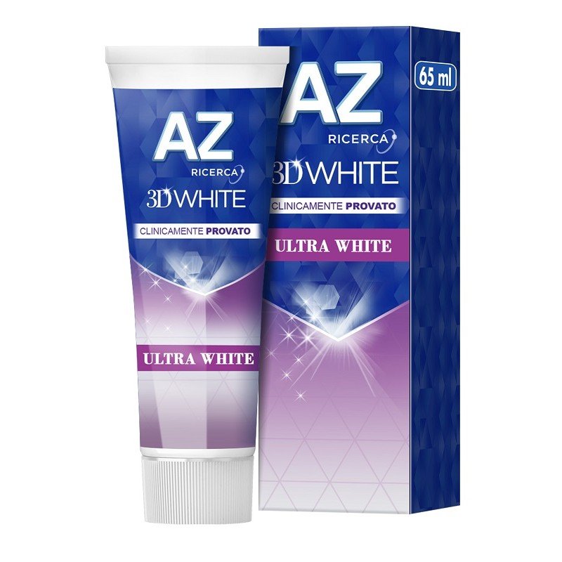 AZ 3D Ultra White Dentifricio Sbiancante - Sbianca, rinforza e protegge dalla formazione di macchie - Gusto menta piperita - 65 ml