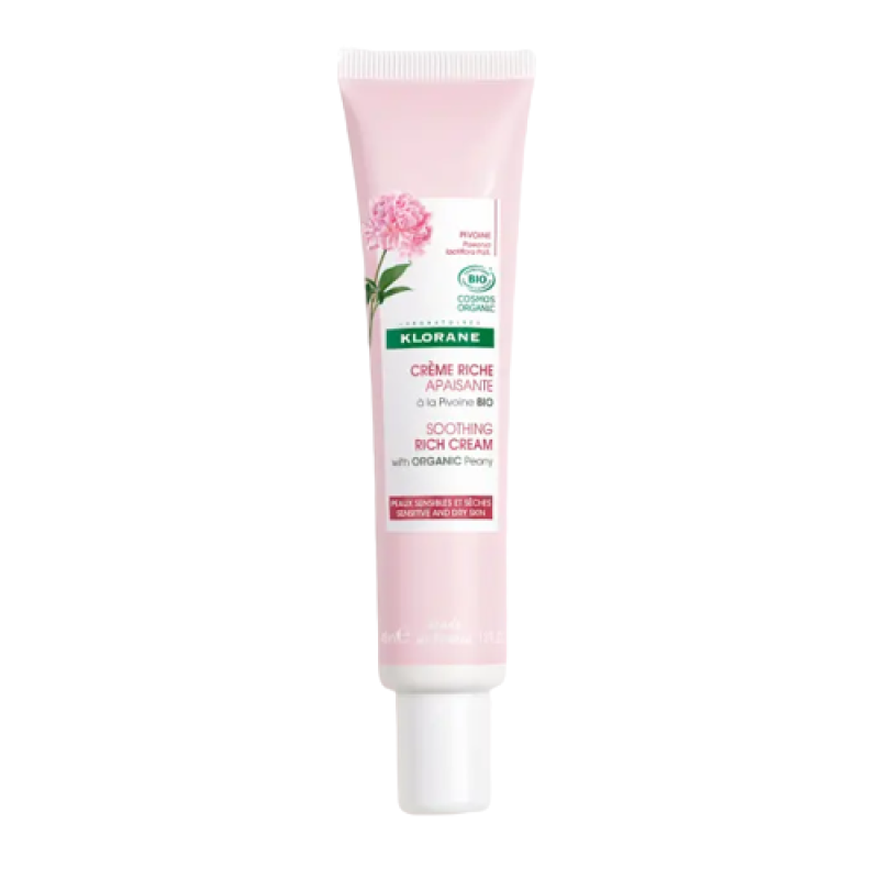 Klorane Crema Ricca Lenitiva alla Peonia Bio - Crema viso per pelle secca e sensibile - 40 ml