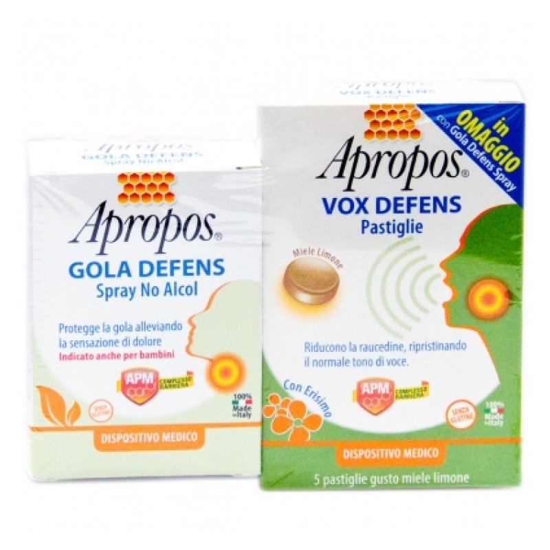 Apropos Gola Defens Spray No Alcool 20 ml + Vox Defence 5 Pastiglie Miele e Limone