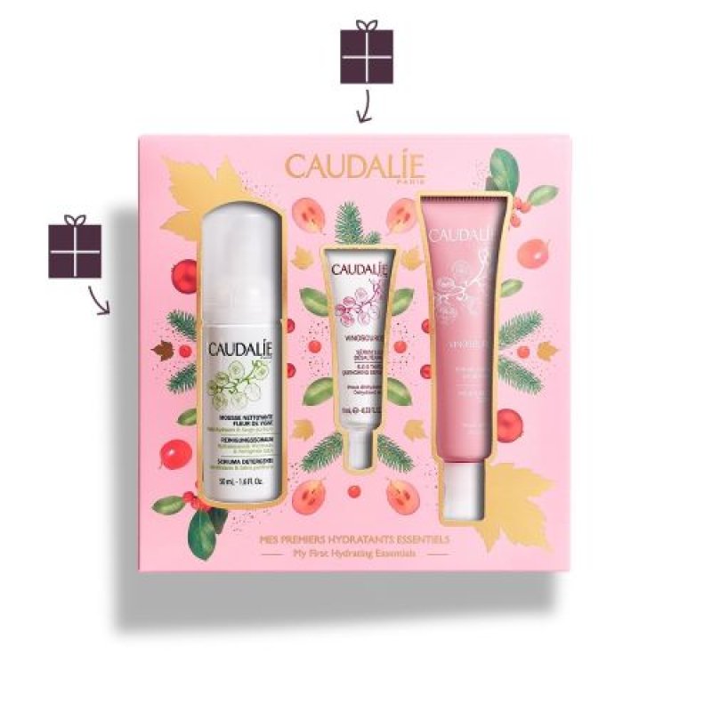 Caudalie Cofanetto Idratante Vinosource - Crema Sorbetto Idratante 40 ml + Siero S.O.S  Dissetante 10 ml + Schiuma Detergente Fleur De Vigne 50 ml