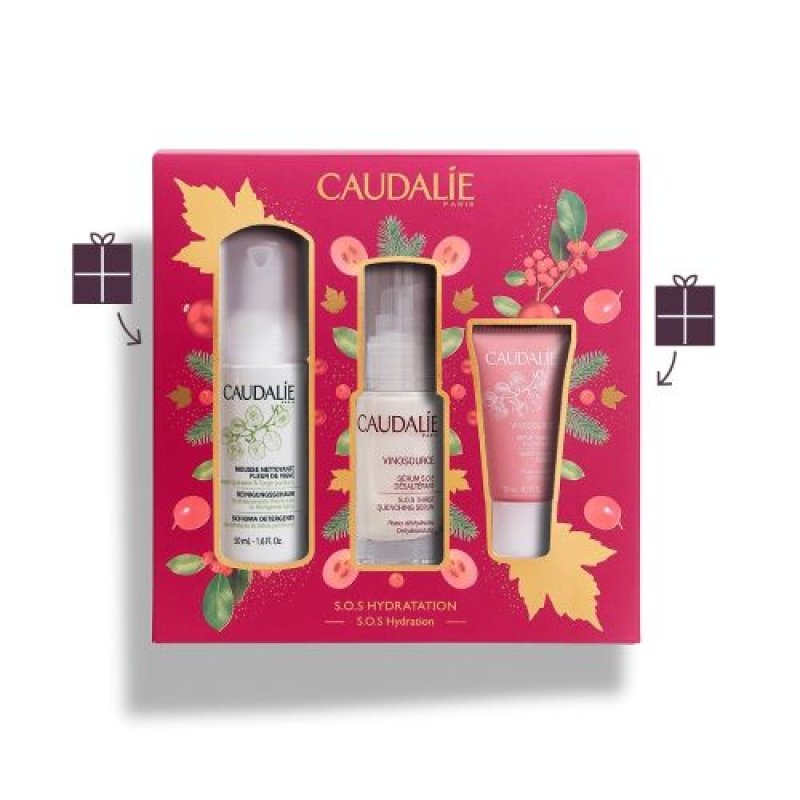 Caudalie Cofanetto S.O.S. Dissetante Vinosource - Siero S.O.S. Dissetante 30 ml + Schiuma Detergente Fleur De Vigne 50 ml + Crema Sorbetto Idratante 15 ml