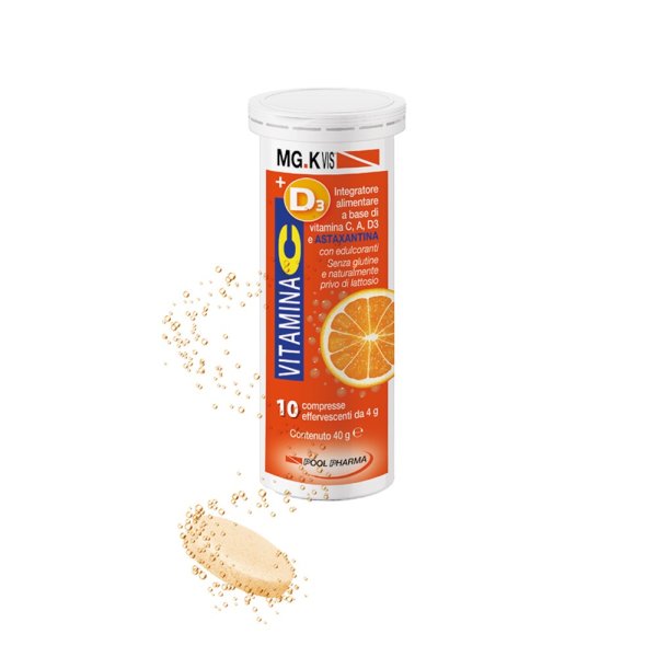 MGK VIS + Vitamina C, D3, A e Astaxantina - Integratore multivitaminico e immunostimolante - 10 compresse effervescenti