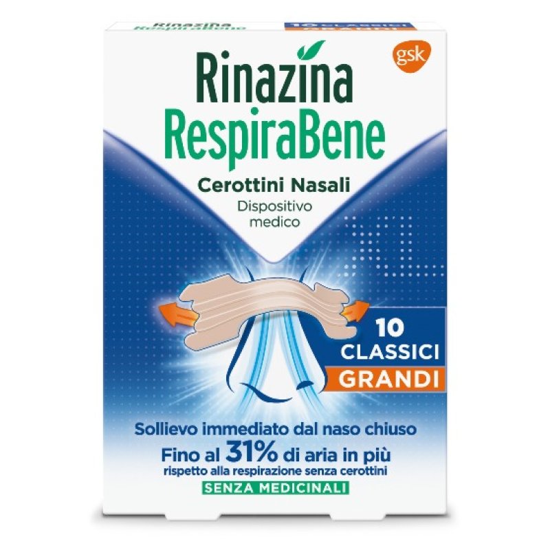 Rinazina Respirabene Cerotto Nasale Classico Adulti Formato Grande 10 cerotti