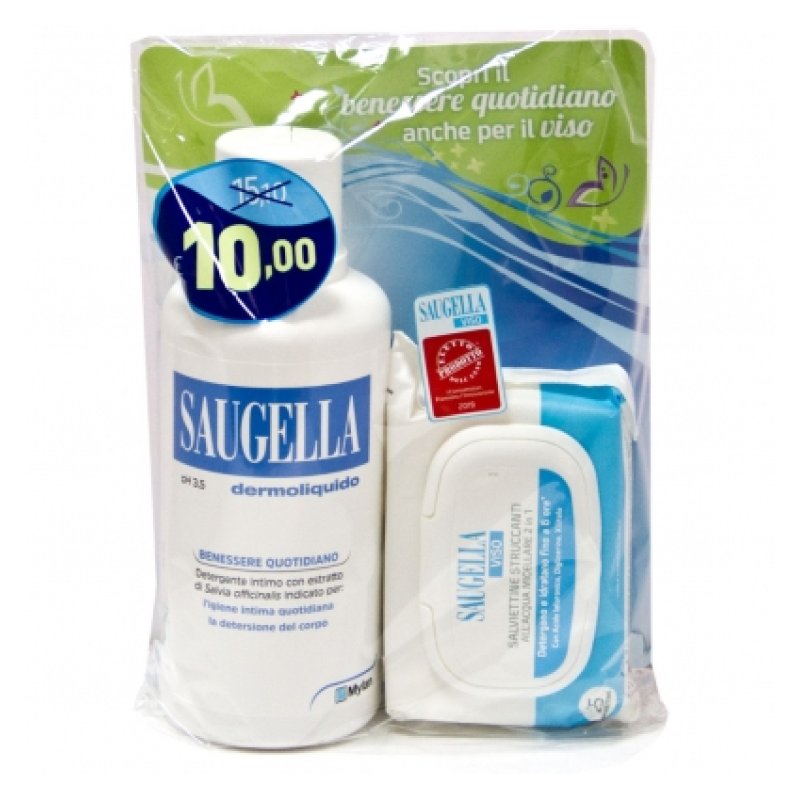 Saugella Dermoliquido Detergente Intimo 500 ml + Saugella Viso Salviettine Struccanti 2 in 1