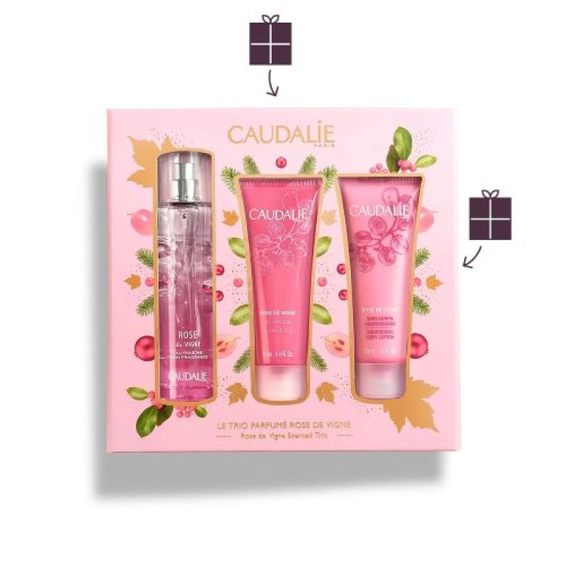 Caudalie Cofanetto Profumato Rose De Vigne - Acqua fresca 50 ml + Trattamento corpo 50 ml + Gel doccia 50 ml