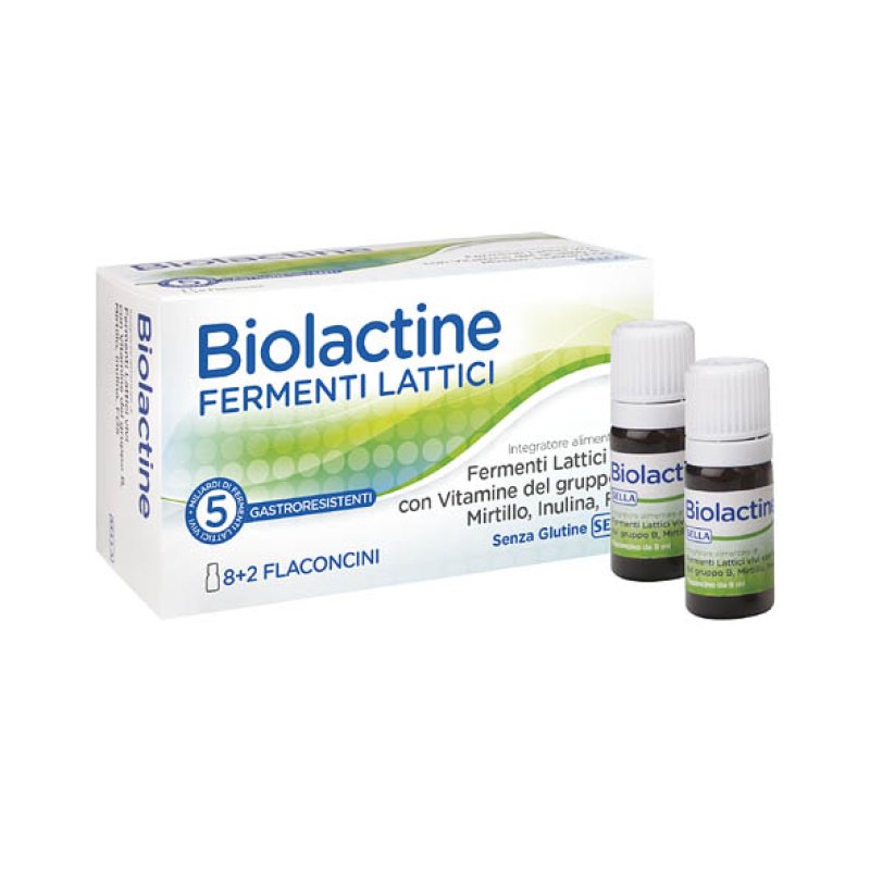 Biolactine - Integratore con 5 miliardi di fermenti lattici vivi - 8+2 flaconcini