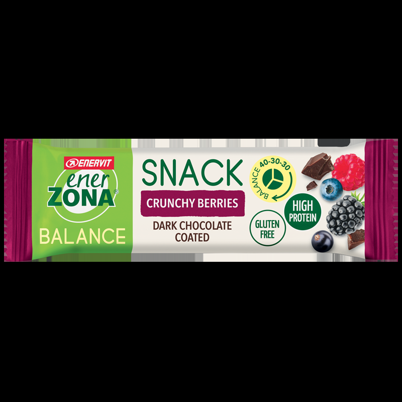 EnerZona Balance Snack Crunchy Berries - Barretta ricca di proteine e fibre - Gusto frutti di bosco e cacao - 33 g