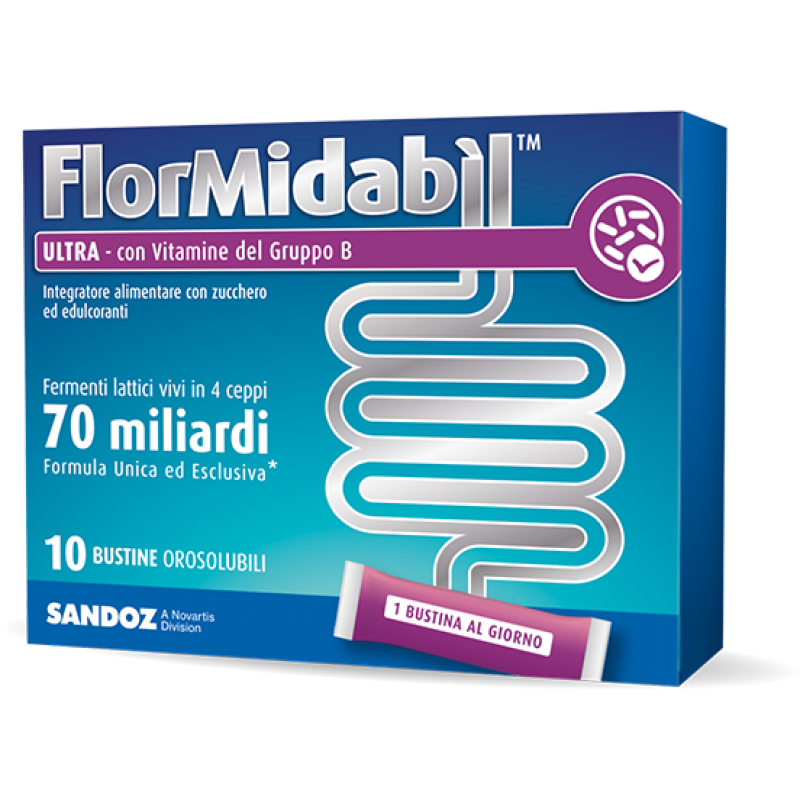 FlorMidabil Ultra - Integratore a base di fermenti lattici vivi - con Stevia - 10 bustine orosolubili