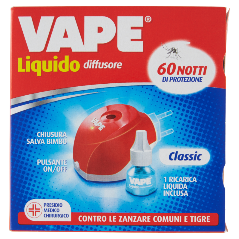 Vape Liquido Diffusore Elettroemanatore - Contro zanzare comuni e tigri - Spina + Ricarica liquida