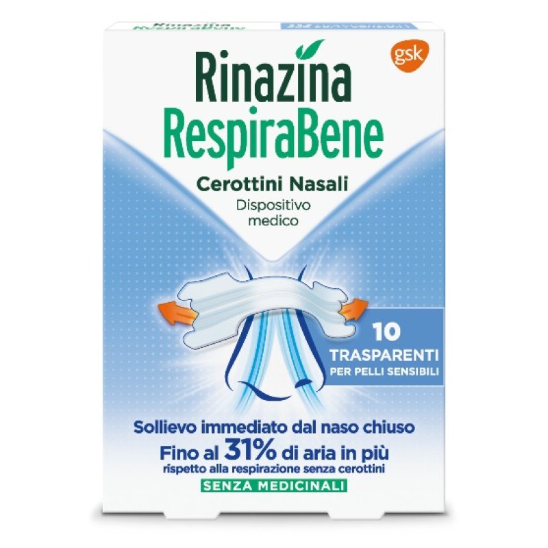 Rinazina Respirabene Cerotto Nasale Classico Adulti Trasparente 10 cerotti