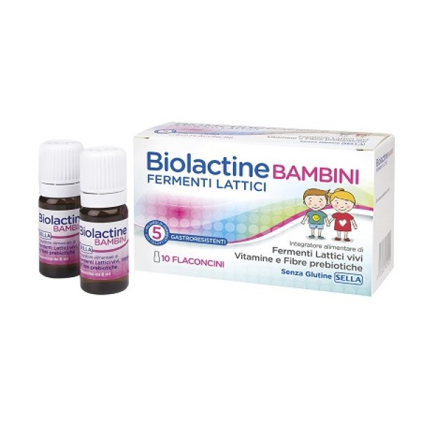 Biolactine Bambini - Integratore con 5 miliardi di fermenti lattici vivi - 8+2 flaconcini