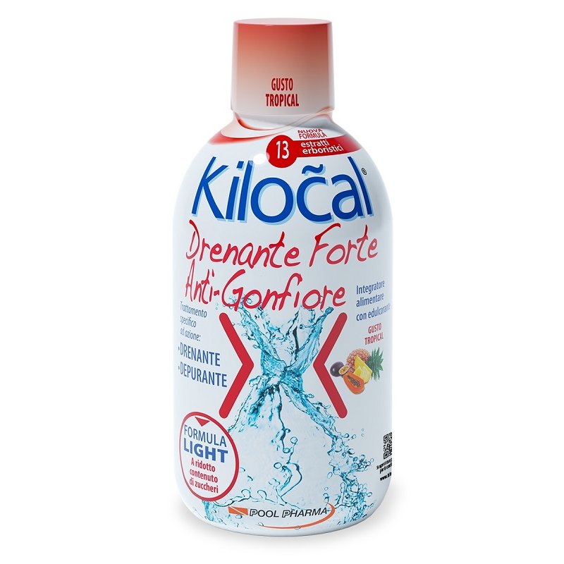 Kilocal Drenante Forte Anti-Gonfiore - Integratore alimentare drenante e depurativo - Gusto Tropical - 500 ml