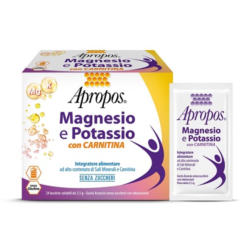 Apropos Magnesio e Potassio con Carnitina - Integratore alimentare energizzante - 24 buste