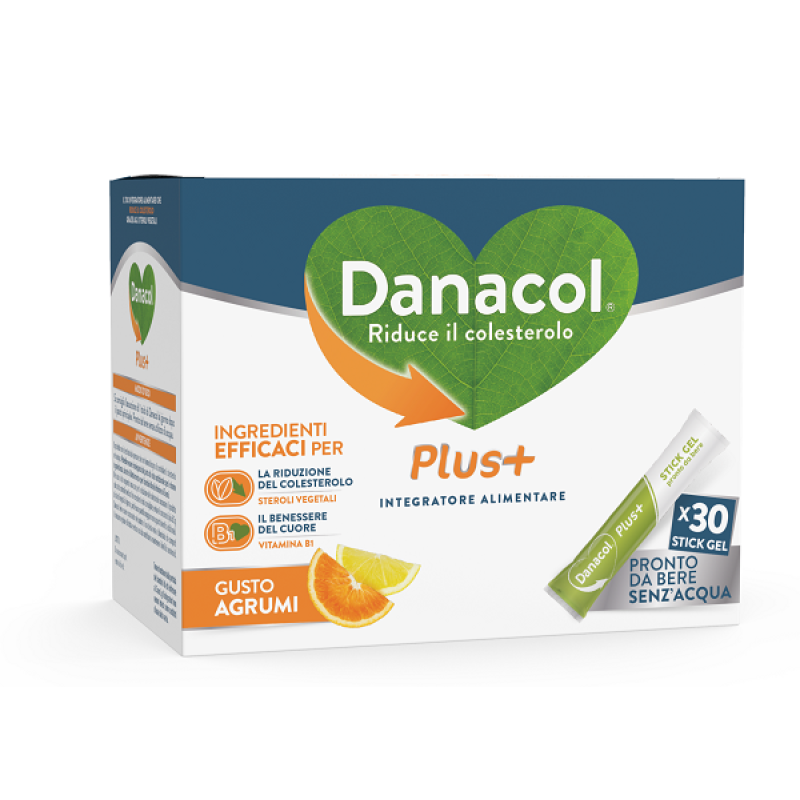 Danacol Plus+ - Integratore a base di steroli vegetali per la riduzione del colesterolo - 30 Stick gel pronti da bere