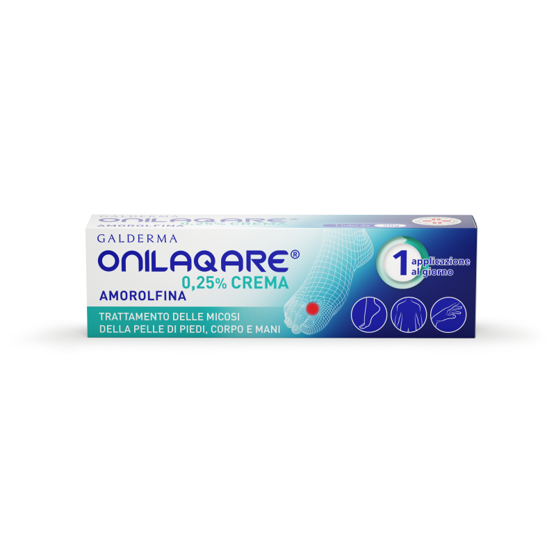 Onilaqare Crema - Amorolfina 0,25 % per il trattamento delle micosi di piedi, corpo e mani - 20 g