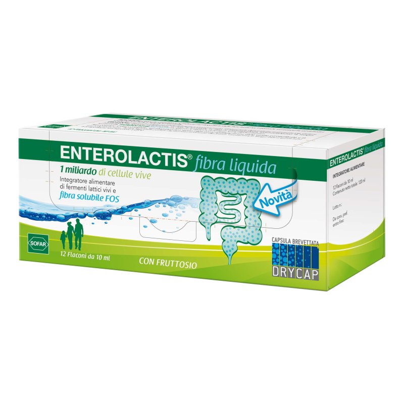 ENTEROLACTIS fibra liquida - Integratore a base di fermenti lattici vivi - 12 flaconi