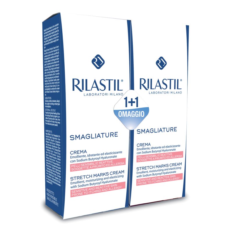 Rilastil Smagliature Crema per Pelli Sensibili - Crema anti smagliature - Confezione con 2 tubi da 200 ml ciascuno