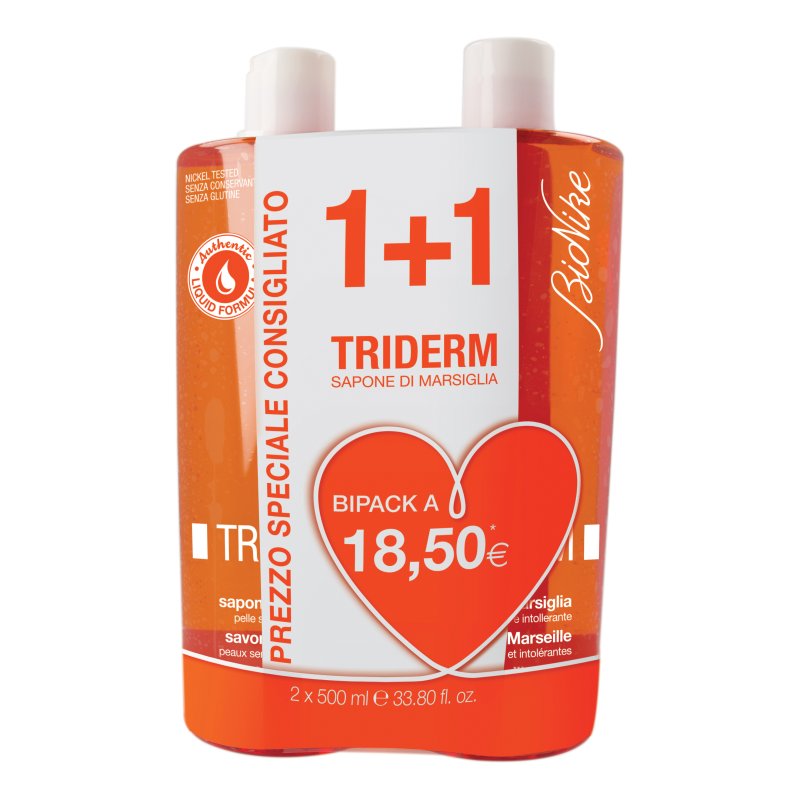 Triderm Sapone di Marsiglia Bipack - Detergente per pelli sensibili - 2 confezioni da 500 ml