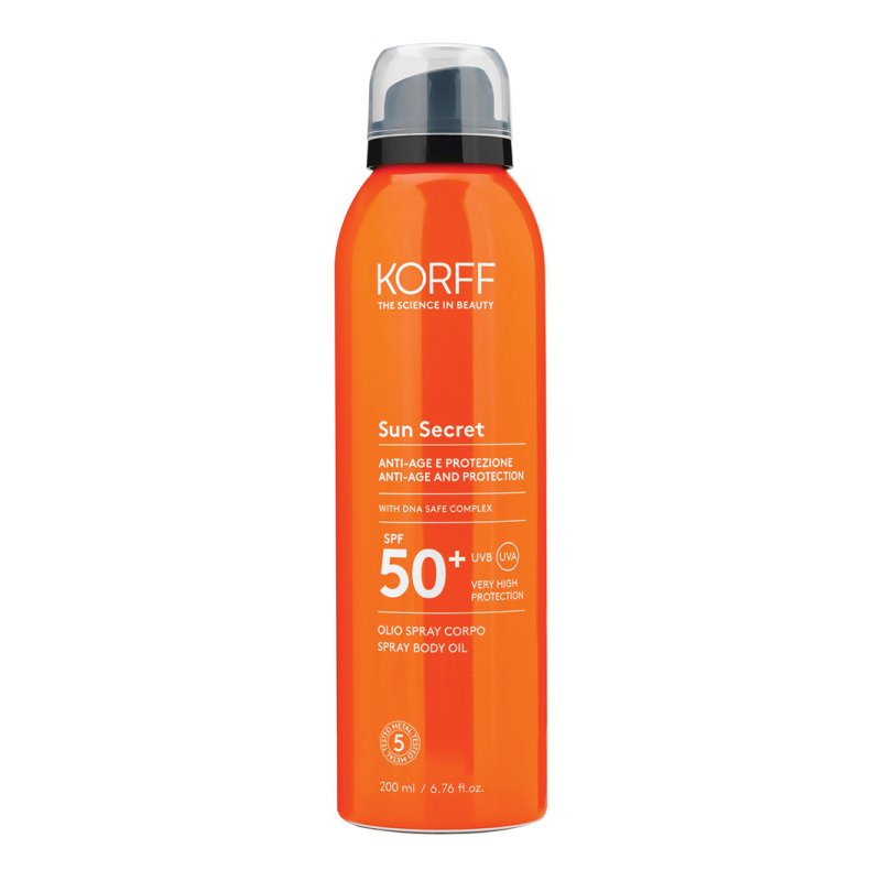 Korff Sun Secret Olio Spray Protettivo Anti-Età SPF50+ - Olio spray solare invisibile corpo tocco secco - 200 ml