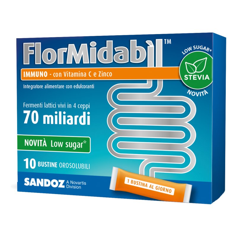 FlorMidabil Immuno - Integratore con fermenti lattici vivi - con Stevia - 10 bustine orosolubili