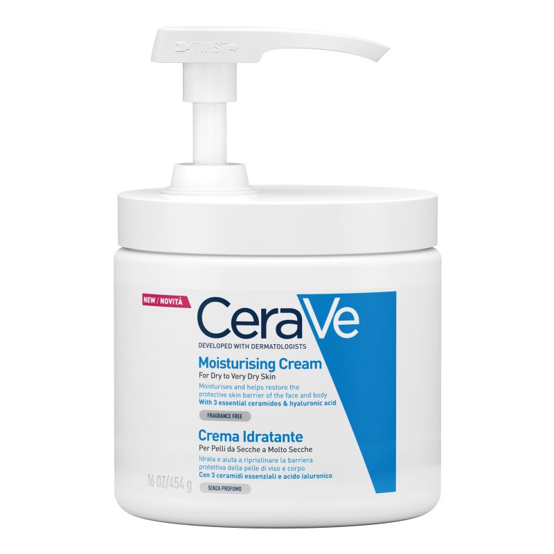 Cerave Crema Idratante - Per pelle secca e molto secca - Nuovo flacone con dosatore - 454 g