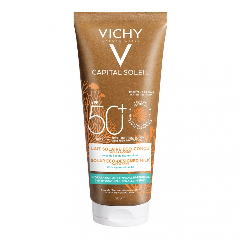 Vichy Capital Soleil Latte Solare Eco-sostenibile SPF50+ - Protezione solare per viso e corpo - 200 ml