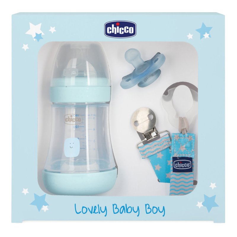 Chicco Set Lovely Baby Boy Biberon + Gommotto + Clip Succhietto Mesi 0+