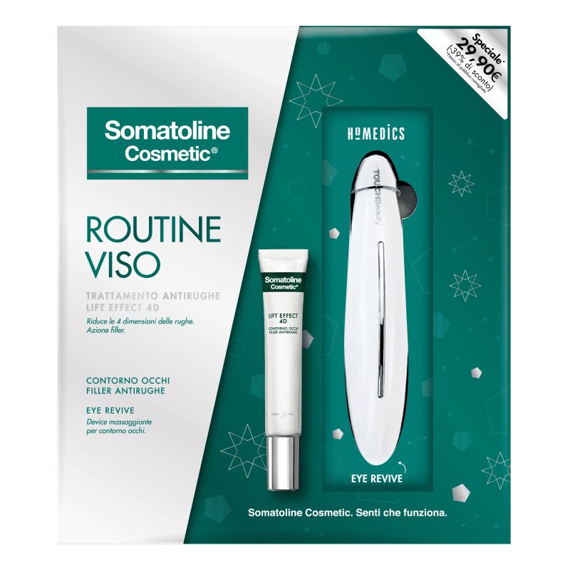 Somatoline Cosmetic Cofanetto di Natale 4D Occhi - Contorno occhi filler antirughe 15 ml + Dispositivo massaggiante per contorno occhi