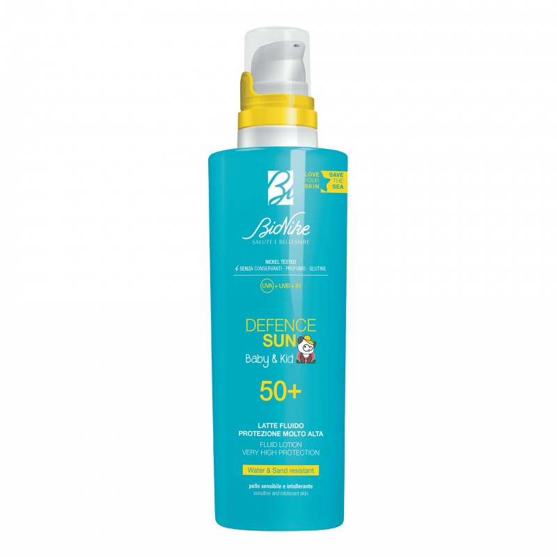 Bionike Defence Sun Baby & kids Latte Fluido 50+ - Protezione solare molto alta per bambini - 200 ml