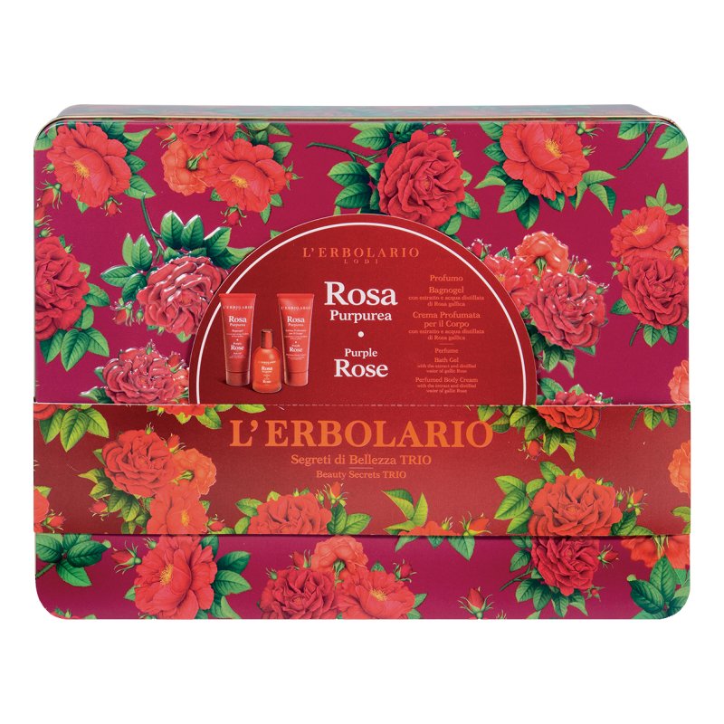 L'Erbolario Cofanetto di Natale Rosa Purpurea Segreti di Bellezza - Profumo 50 ml + Bagnogel 100 ml + Crema corpo profumata 100 ml