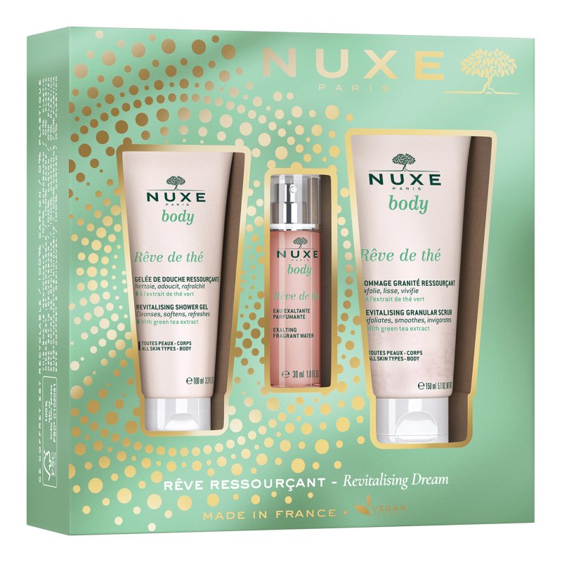 Nuxe Cofanetto di Natale Reve De The - Acqua profumata 30 ml + Gel doccia rigenerante 100 ml + Scrub corpo 150 ml