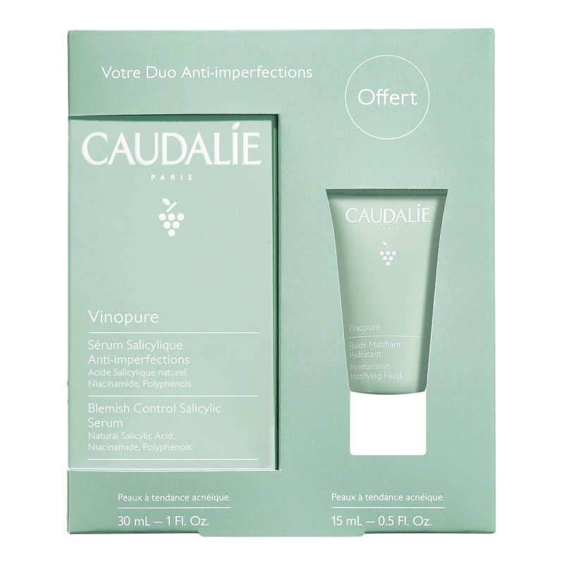 Caudalie Vinopure Cofanetto Anti-imperfezioni - Siero 30 mL + Fluido idratante effetto mat 15 mL