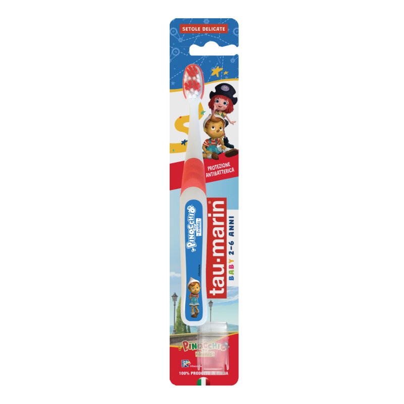 Tau Marin Spazzolino Pinocchio Baby 2-6 Anni - Spazzolino antibatterico con setole delicate per denti da latte 