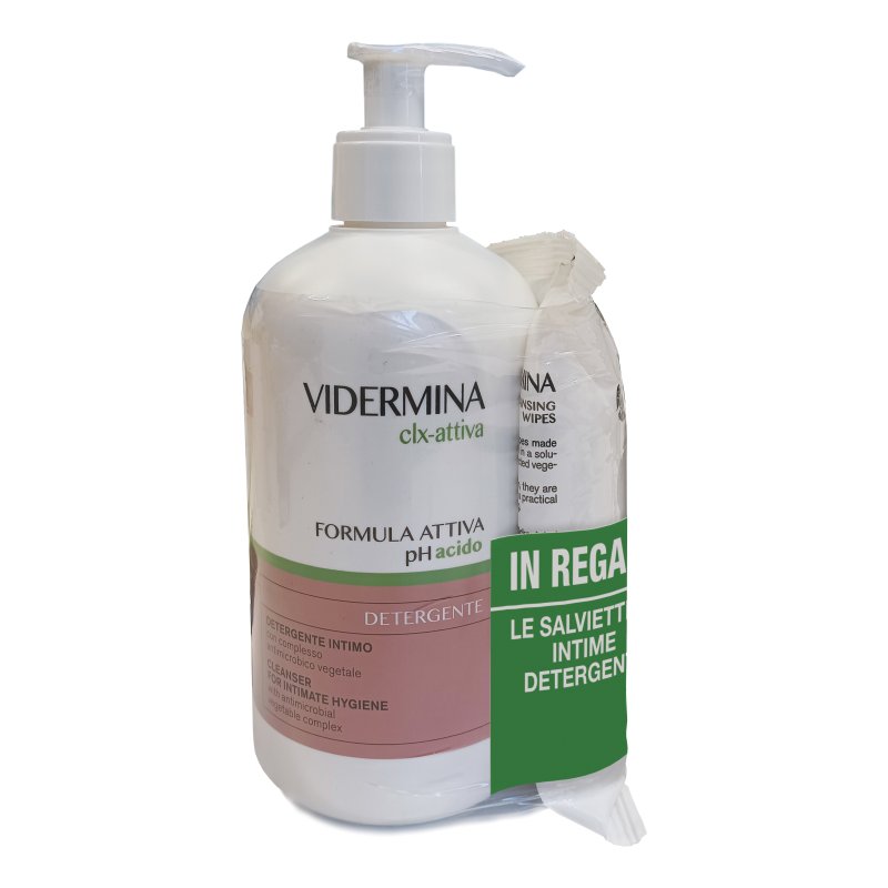 Vidermina Clx Attiva Detergente Intimo + Salviettine - Detergente intimo rinfrescante - Confezione promo con detergente 500 ml + 15 salviettine